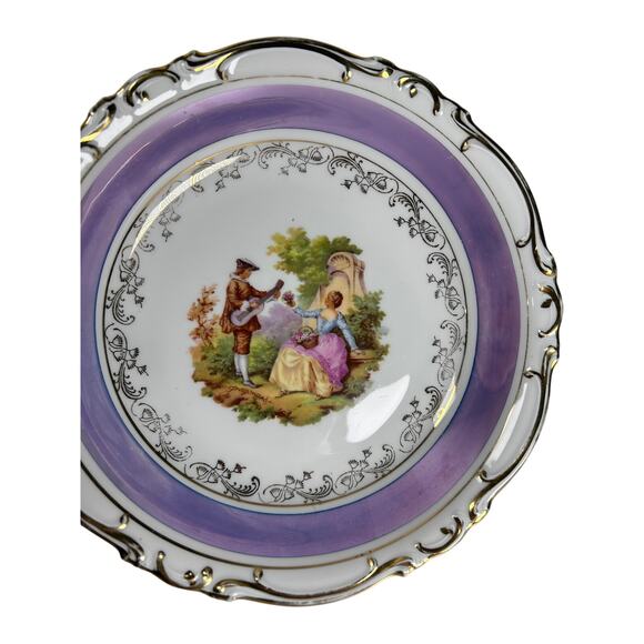 H&C Selb Bavaria Heinrich Fanny Eisler Courting Couple Bowl Purple Gold Trim 7.5 - Picture 1 of 8